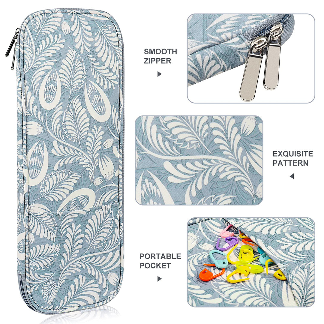 Knitting Needle Case Travel Organizer Storage Zipper Bag for Straight Knitting Needles (Up to 14''), Knitting Organizer Case for Crochet Needle, Knitting Crochet Supplies Accessories, Blue