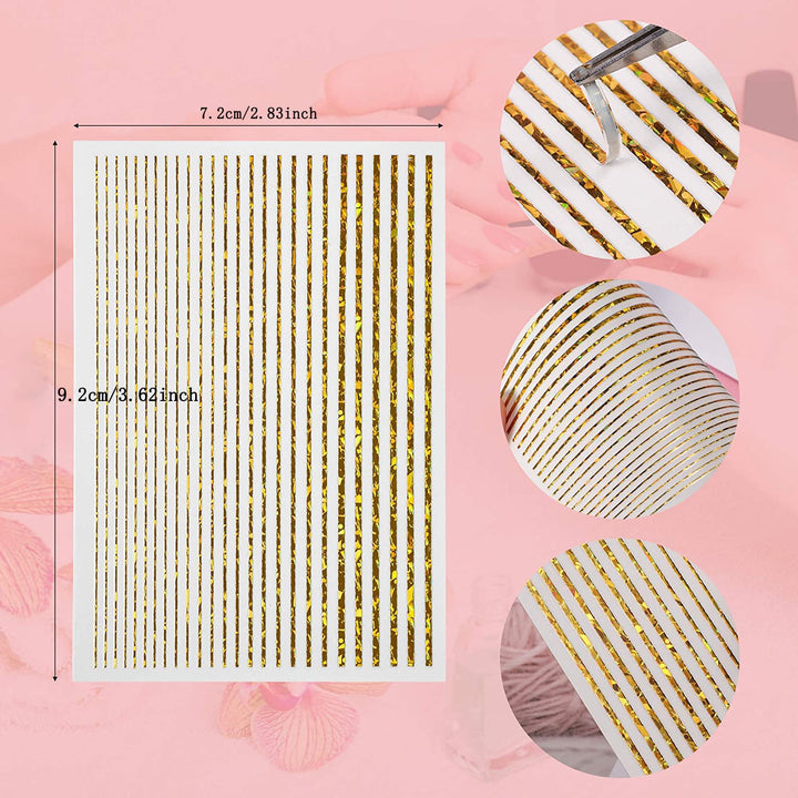 7 Sheet Nail Strip Sticker, 3D Curve Stripe Lines Nails Art Stickers, Adhesive Striping Tape Fingernail Decals, Waterproof Striping Tapes Line DIY Foil Manicure Decoration for Wonen Girls