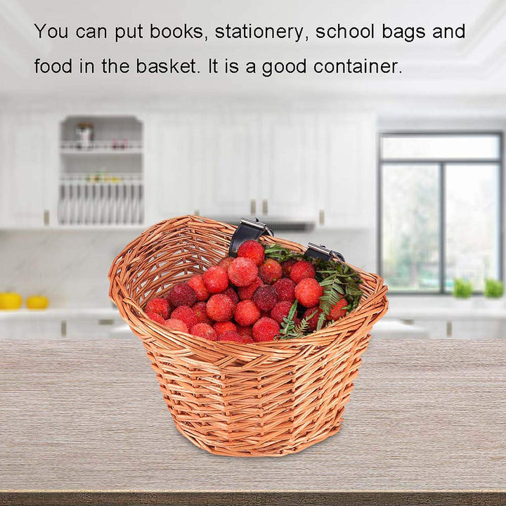 Handlebar Bike Basket, Wicker Kids Bicycle Basket, Bike Accessory with Leather Straps, Hand-Woven Small Beach Cruiser Bike Basket for Girls Kids Small Cat Dog Basket, Knee Scooter Basket