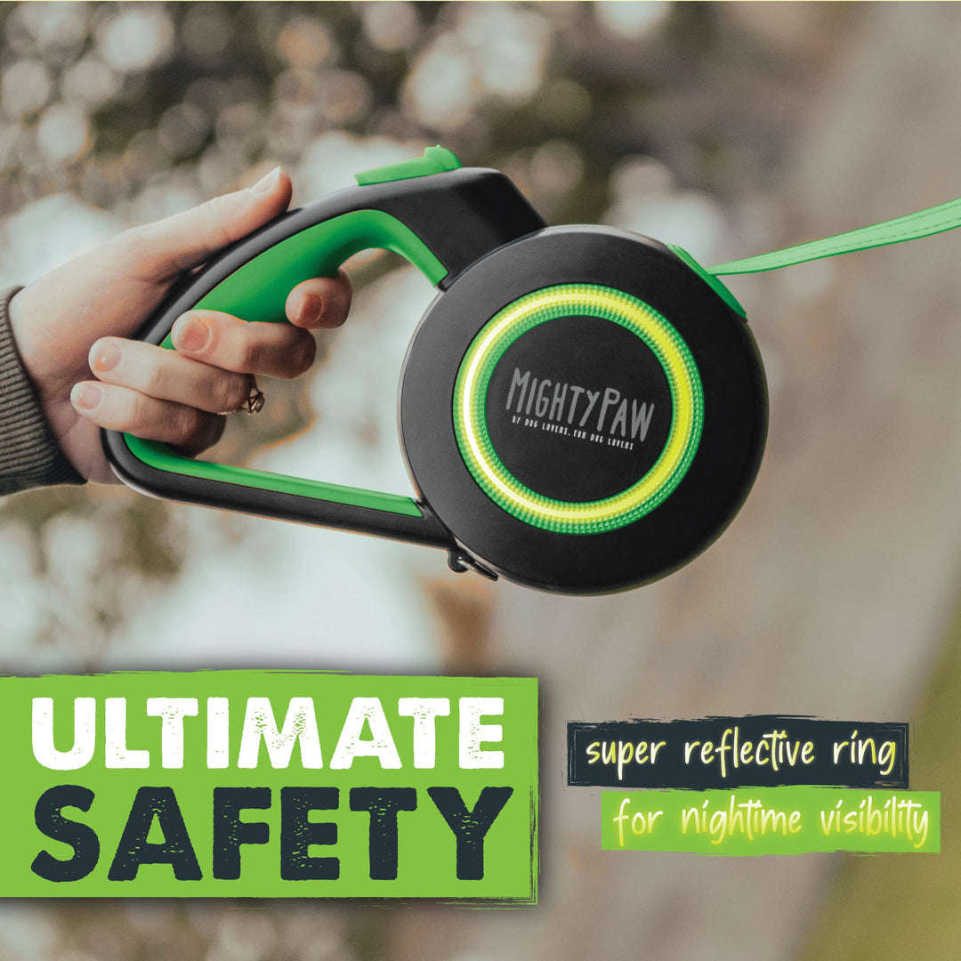 Retractable Dog Leash 2.0 - Auto-Locking Button for The Control When You Need - Stainless Steel Coil for Smooth Retraction - Super Reflective Ring for Nighttime Visibility - No More Tangle