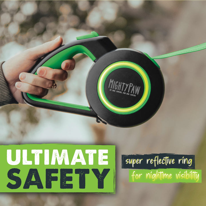 Retractable Dog Leash 2.0 - Auto-Locking Button for The Control When You Need - Stainless Steel Coil for Smooth Retraction - Super Reflective Ring for Nighttime Visibility - No More Tangle