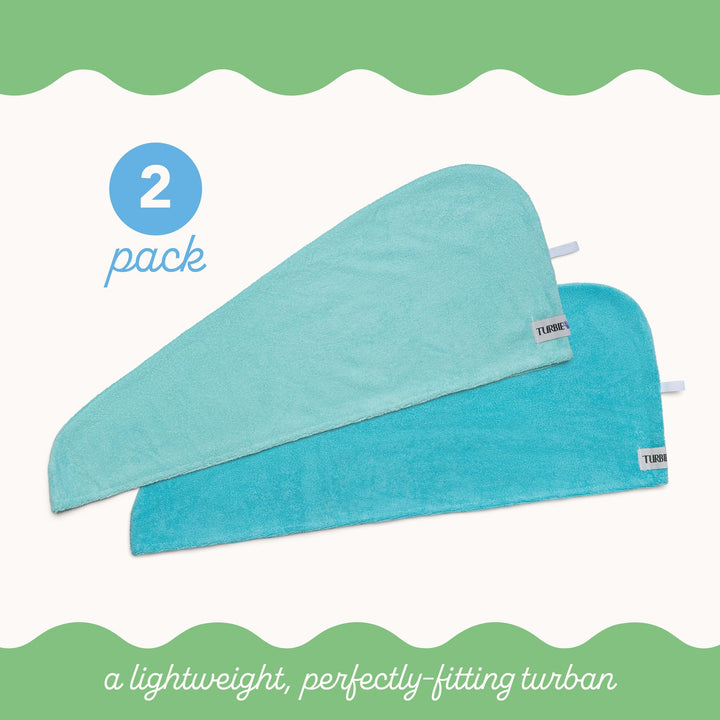 2-Pack Microfiber Hair Towel for Beauty, Travel, Gifting - Hair Wrap Turban for Straight, Wavy & Curly Hair - Premium Hair Care - Dark Aqua & Light Aqua