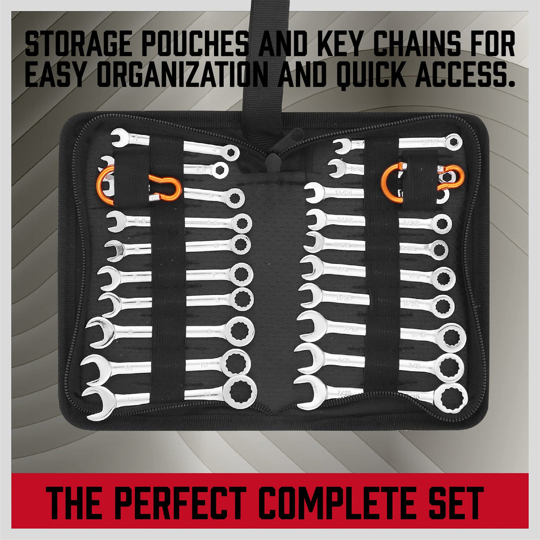Premium Midget Wrench Set - 22-Piece Mini Combination Wrench Set Metric & SAE Ignition Wrench Set 4-10mm & 5/32'' to 7/16'' Lightweight Small Wrench Set Carry Pouch