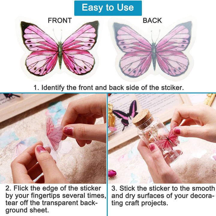 240 Pieces Butterfly Stickers PET Waterproof Transparent Decorative Decals for Scrapbook Bullet Journal Planners Cards Envelopes Water Bottles Resin DIY Crafts