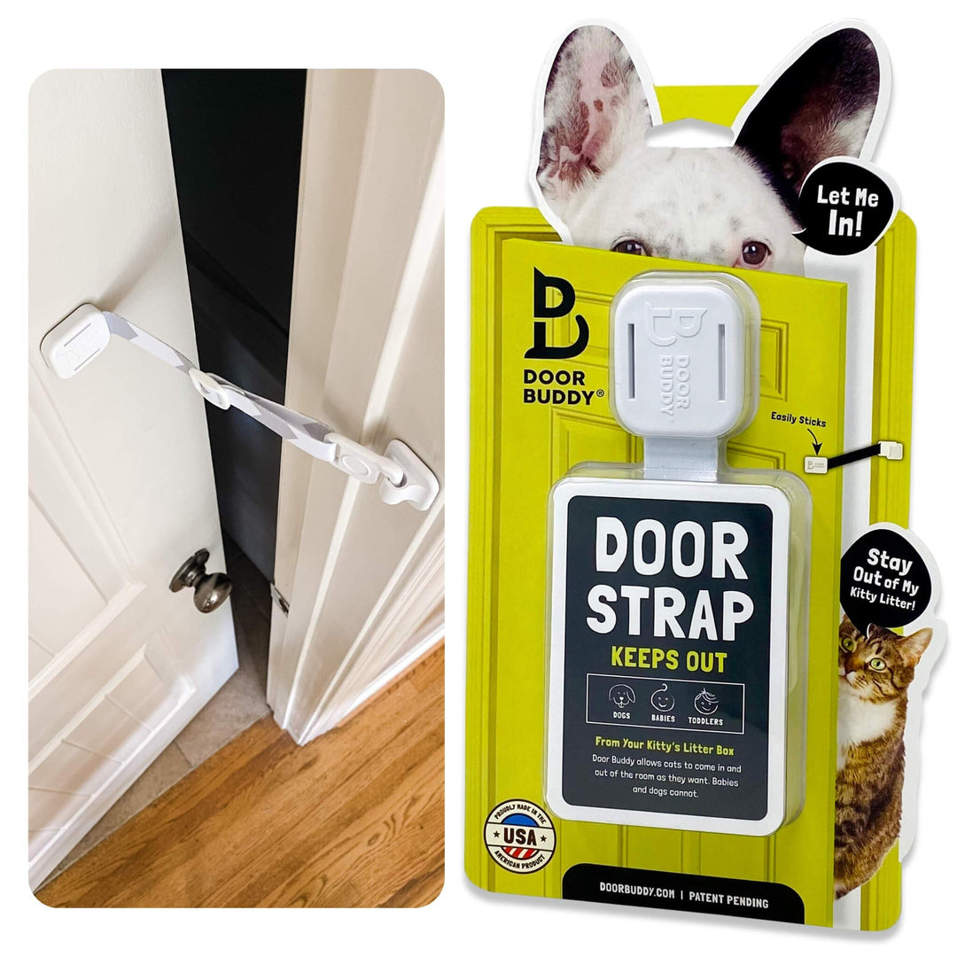 Pet Door Latch for Cats - Grey. Adjustable Cat Door Strap. Dog Proof Litter Box & Feeding Station Without Pet Gate. Most Customizable Cat Door Holder for Interior Door.