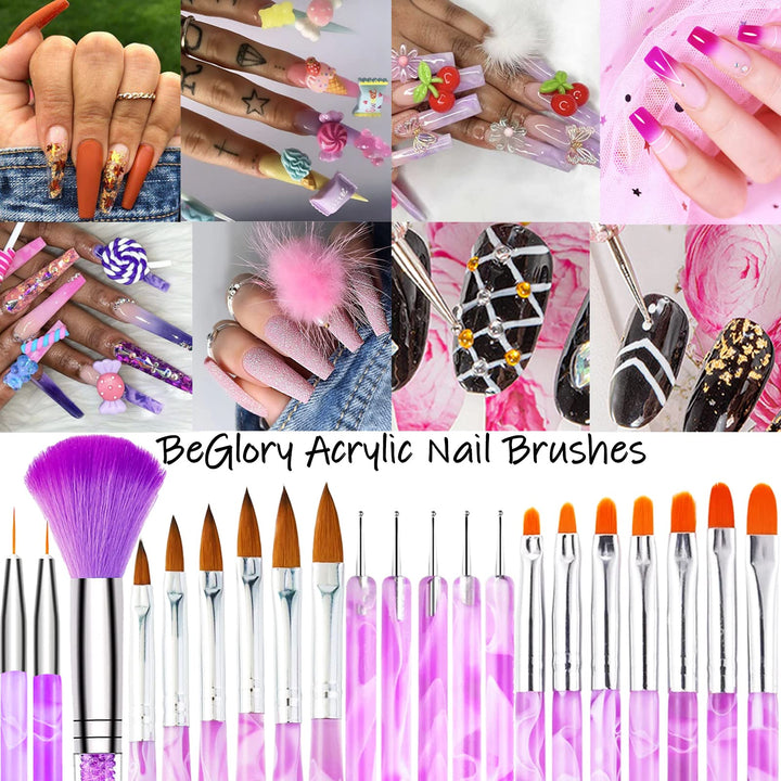18PCS Acrylic Nail Brush Set Nail Art Brushes for Acrylic Application UV Gel Nail Brush Dotting Tools 3D Nails Brush for Acrylic Powder Nail Extension Acrylic Nail Kit Set Professional -