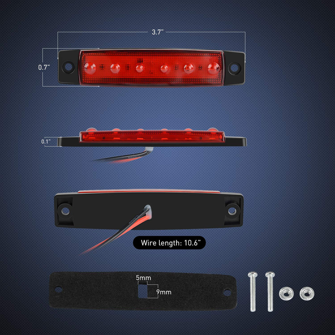 10PCS 3.8 Inch 6 LED Red Side Marker Light Indicator Light Rear side Marker Light for Truck Trailer RV Cab Boat Bus Lorry LED Marker Light Clearance Light