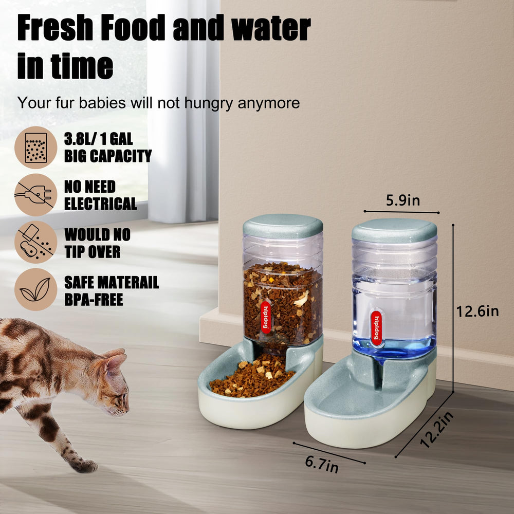 Automatic Pet Feeder Small&Medium Pets Automatic Food Feeder and Waterer Set 3.8L, Travel Supply Water Dispenser for Dogs Cats Pets Animals