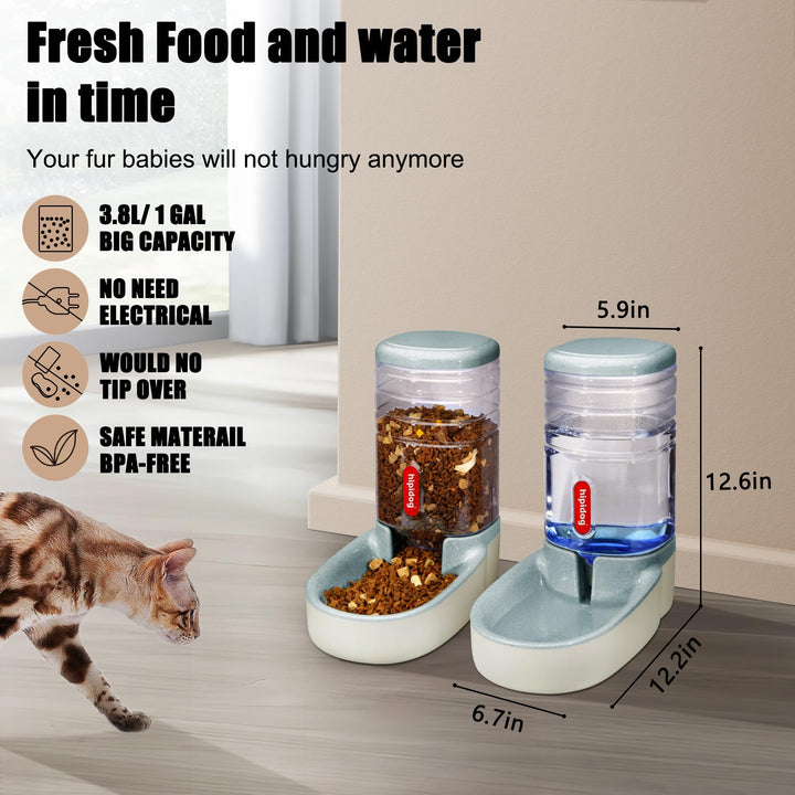 Automatic Pet Feeder Small&Medium Pets Automatic Food Feeder and Waterer Set 3.8L, Travel Supply Water Dispenser for Dogs Cats Pets Animals