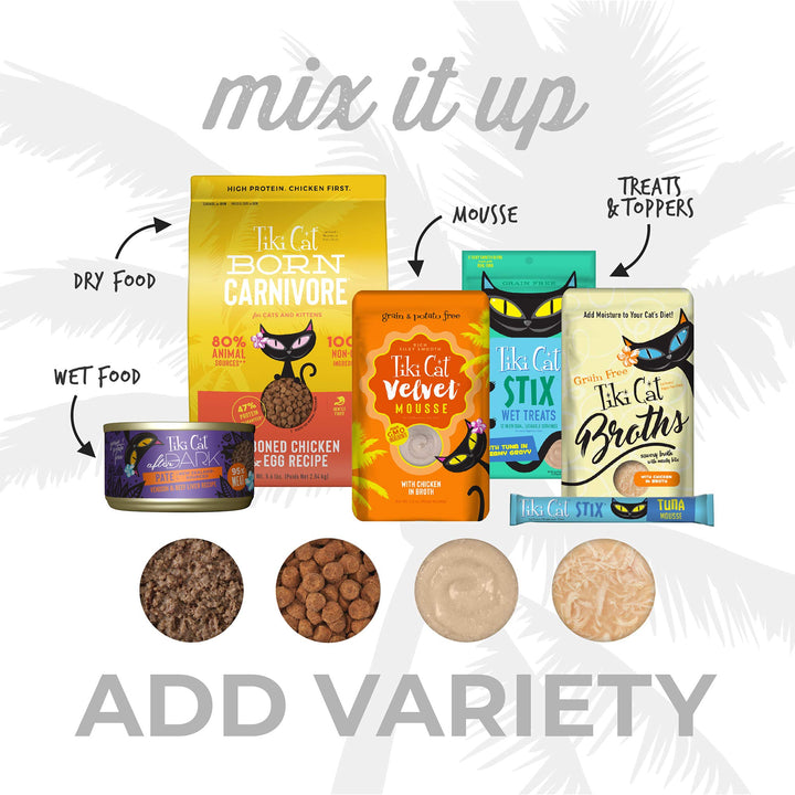 Tiki Cat Luau Shredded Meat, Wild Salmon & Chicken Recipe in Chicken Consumme, Grain-Free Balanced Nutrition Wet Canned Cat Food, For All Life Stages, 6 oz. Cans (Pack of 8)