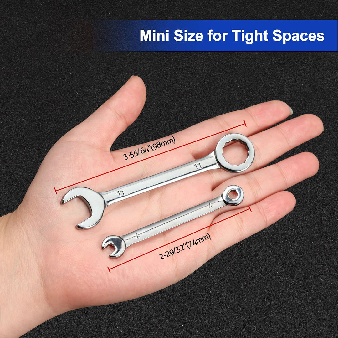 Mini Wrench Set Metric 10 Pcs Ignition Wrench Sets 4mm-11mm Open End and Box End Combination Spanner Wrench Set with Storage Pouches and Key Chains for Assembling Furniture Small Equipment