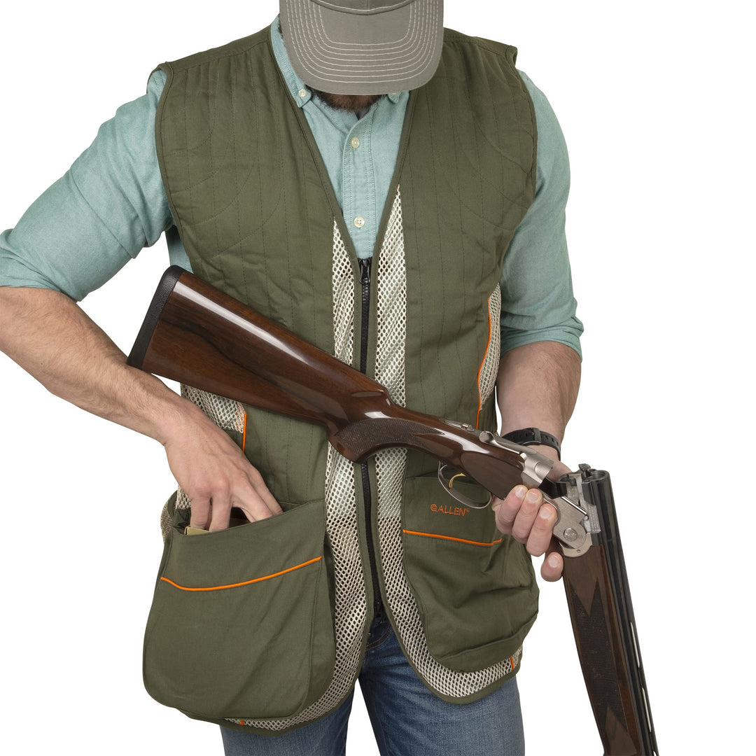 Ace Shooting Range Vest with Moveable Shoulder Pad - Shooting Apparel for Adult Men and Women - Works for Right and Lefthanded Shooters - Medium/Large - Olive/Tan
