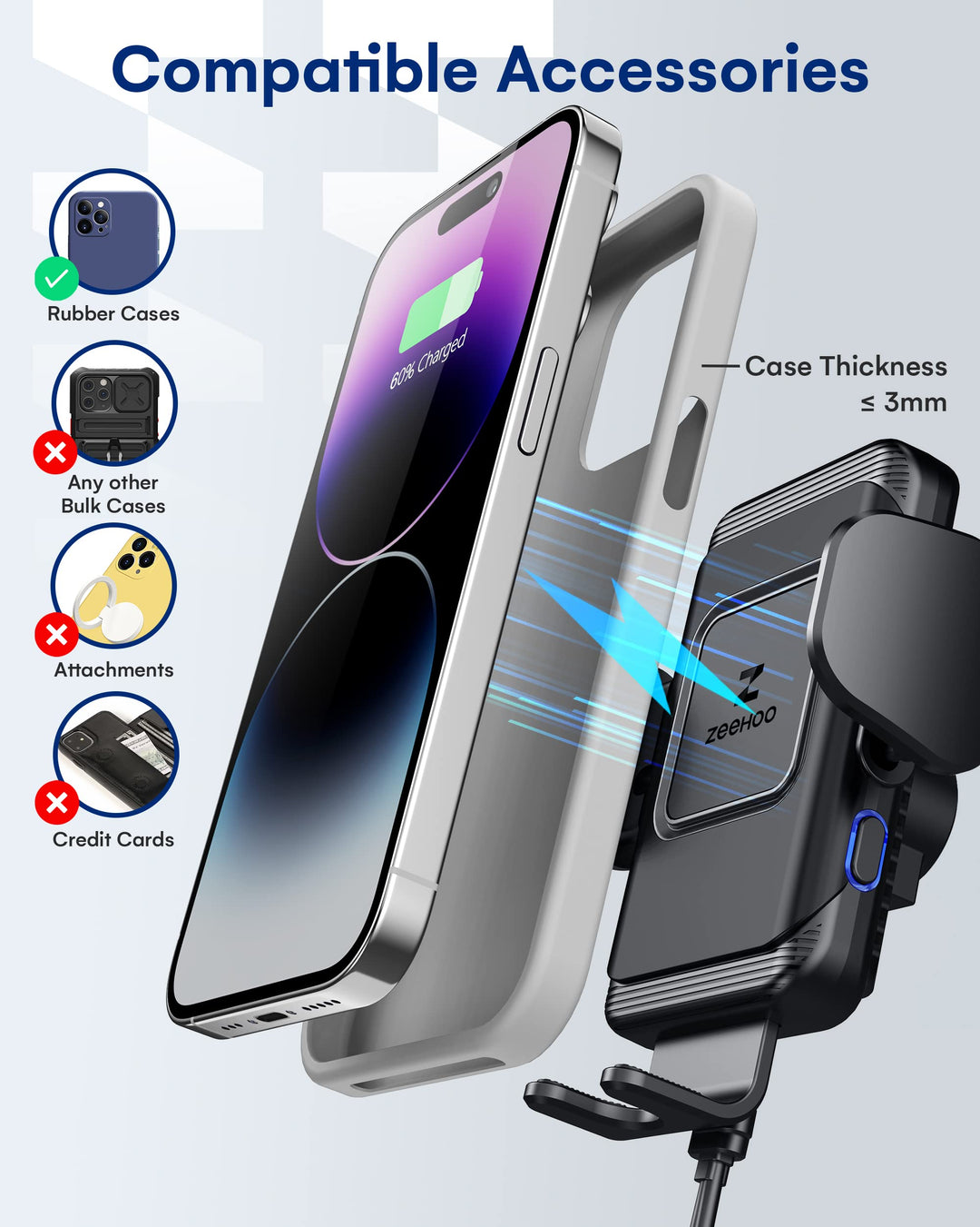 ZeeHoo Wireless Car Charger,Fast Charging Auto-Clamping Car Mount,Qi Air Vent Phone Holder for iPhone 13 12 Mini 11 Pro Max XS XR 8,Samsung Galaxy S22 S21 S20 S10 S9 Note 20 10 9 8,Pixel,LG