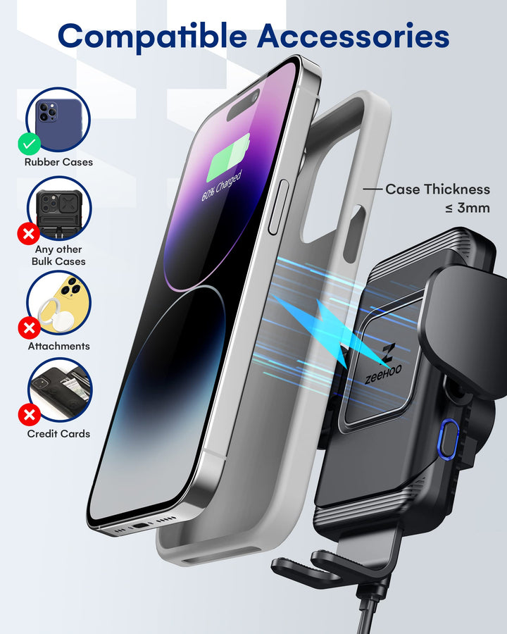 ZeeHoo Wireless Car Charger,Fast Charging Auto-Clamping Car Mount,Qi Air Vent Phone Holder for iPhone 13 12 Mini 11 Pro Max XS XR 8,Samsung Galaxy S22 S21 S20 S10 S9 Note 20 10 9 8,Pixel,LG