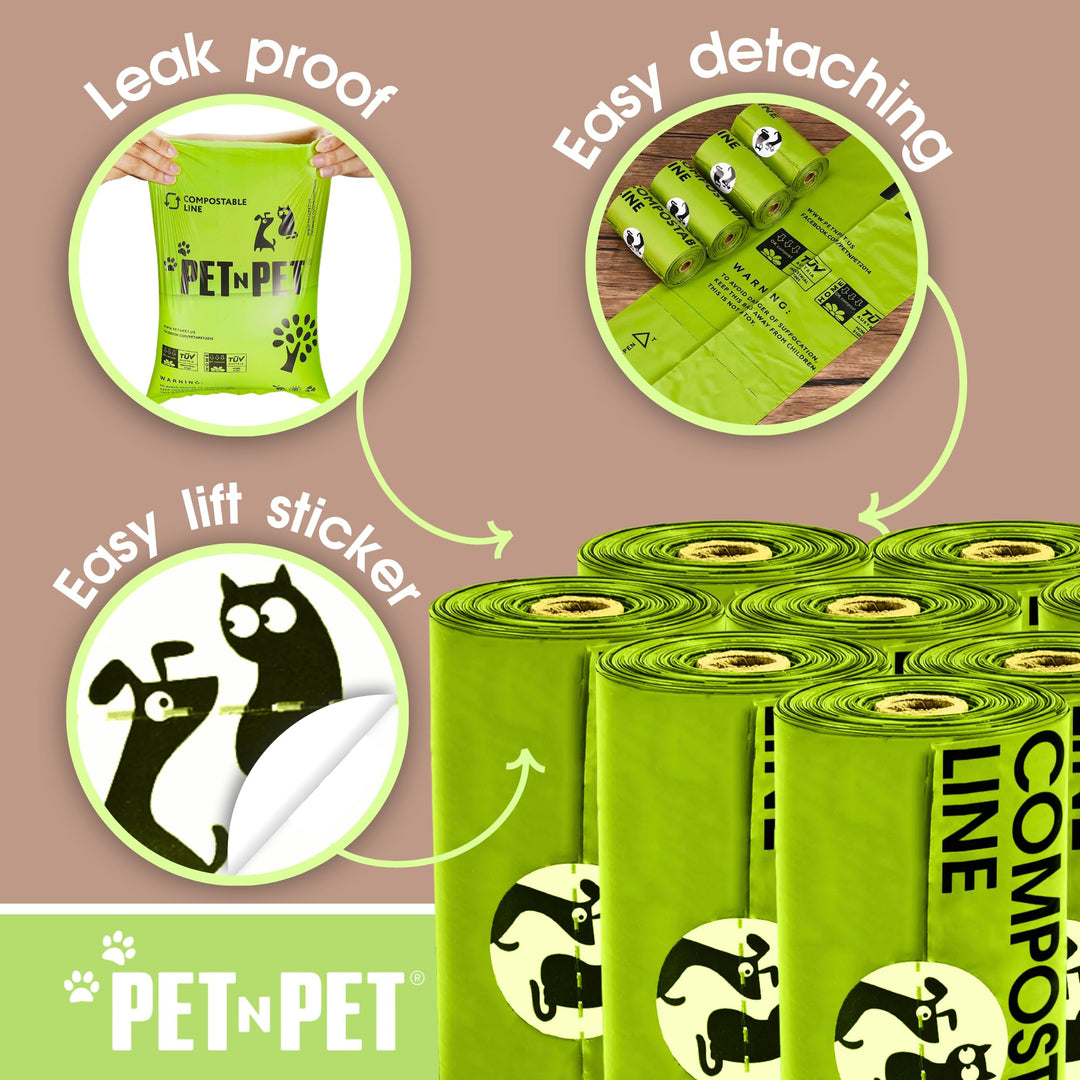 Pet N Pet Poop Bags For Dogs, 240 Counts Plant Based Dog Poop Bags Rolls, Thick Doggie Poo Bag, 100% Leak-proof, Easy to Use Pet Waste Bag