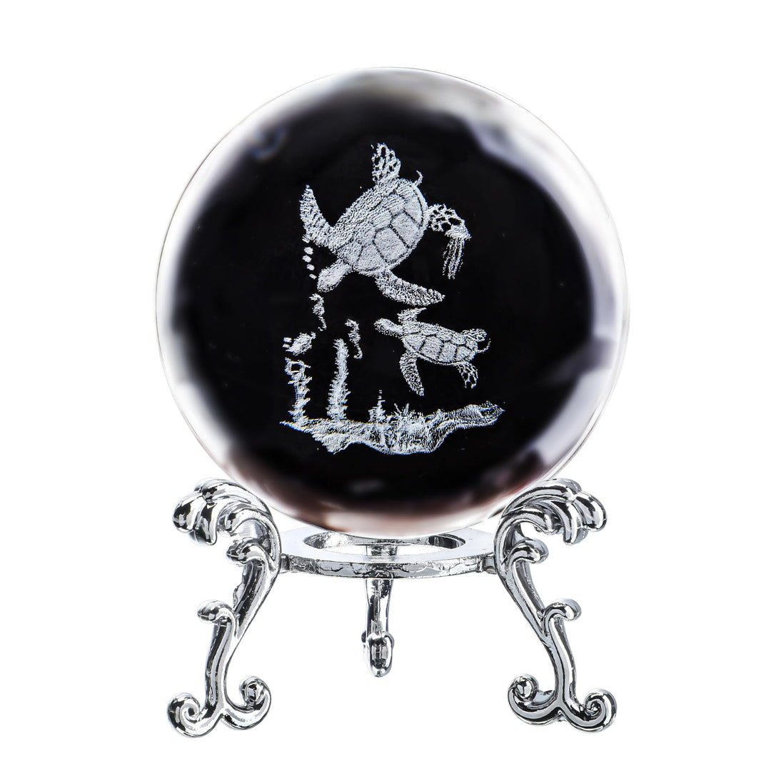 60mm 3D Glass Laser Sea Turtle Ball Paperweights 2.3inch Crystal Ball with Stand Table Decoration for Home Turtles Gifts for Kids Women