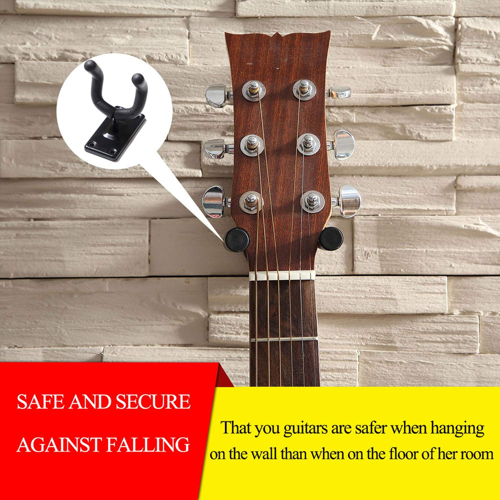 Guitar Wall Mount Hanger Hook Holder Stand 2 Pack Guitar Hangers Hooks for Acoustic Electric and Bass Guitars (2Pack-Black)