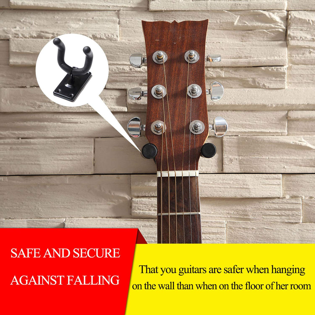 Guitar Wall Mount Hanger Hook Holder Stand 2 Pack Guitar Hangers Hooks for Acoustic Electric and Bass Guitars (2Pack-Black)