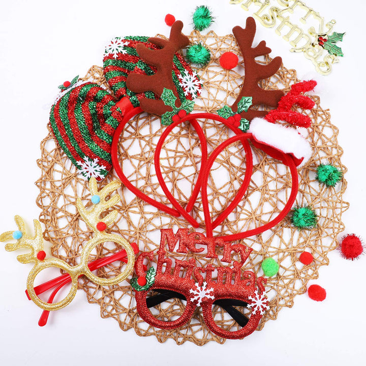 9 Pieces Christmas Headbands Xmas Glasses Frames Christmas Costume Headwear Accessory for Christmas Party Favor