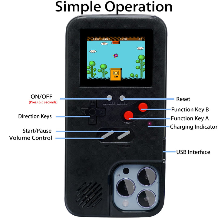 Gameboy Case for iPhone 13/13 Pro,Handheld Retro 168 Classic Games,Color Video Display Game Case for iPhone,Anti-Scratch Shockproof Phone Cover Black