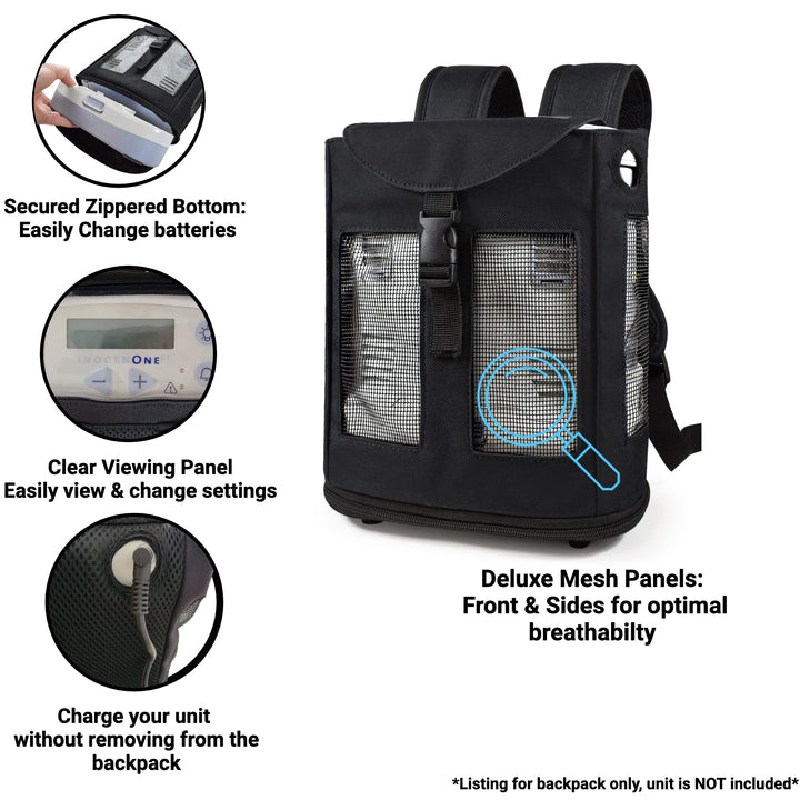 O2TOTES Ultra Lightweight Backpack For Inogen One G3 Unit (Patented Design) (black) Lightweight at under 14 ounces