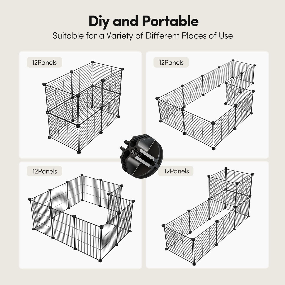 Pet Playpen, Dog Puppy Cat Pen, Small Animal Cage Indoor Portable Metal Wire Yard Fence for Small Animals, Guinea Pigs, Rabbits Kennel Crate Fence Tent Black 15 X 12 Inches (28 Panels)