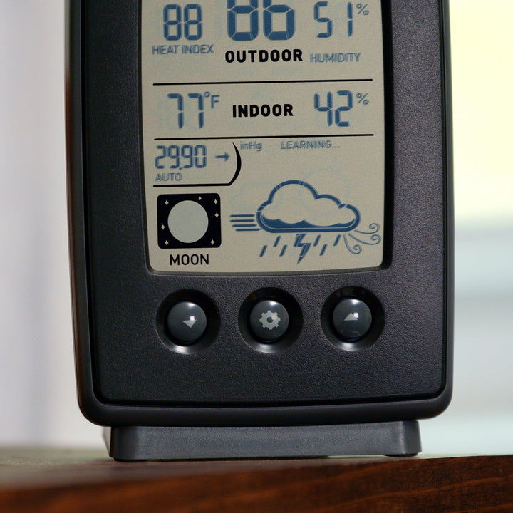 Digital Weather Forecaster with Indoor/Outdoor Temperature, Humidity, and Moon Phase (00829), Black