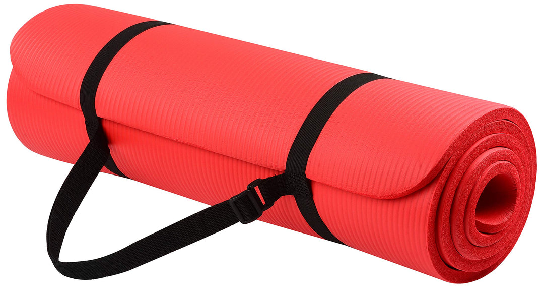 All Purpose 1/2-Inch Extra Thick High Density Anti-Tear Exercise Yoga Mat with Carrying Strap, Red