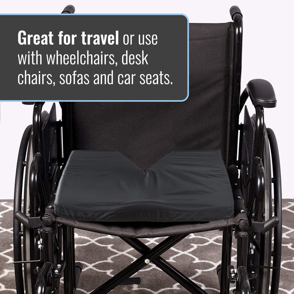Comfort Contoured Foam Coccyx Seat Cushion with Nylon Oxford Cover, For Chair or Wheelchair, 18 x 16 x 2 inches, Black