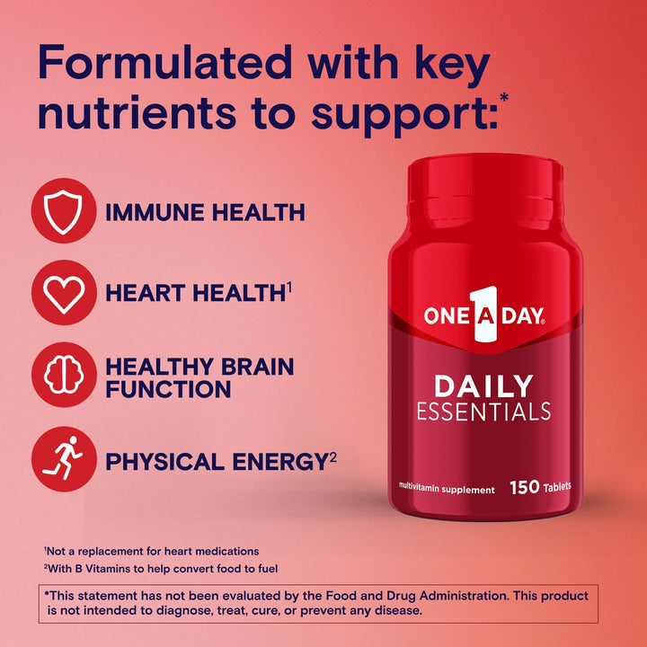 Daily Essentials, Multivitamin for Women & Men, Supports Healthy Brain and Muscle Function and Immune Health, Adult Multivitamin with Vitamin D, E and Vitamin B12, 150 Count