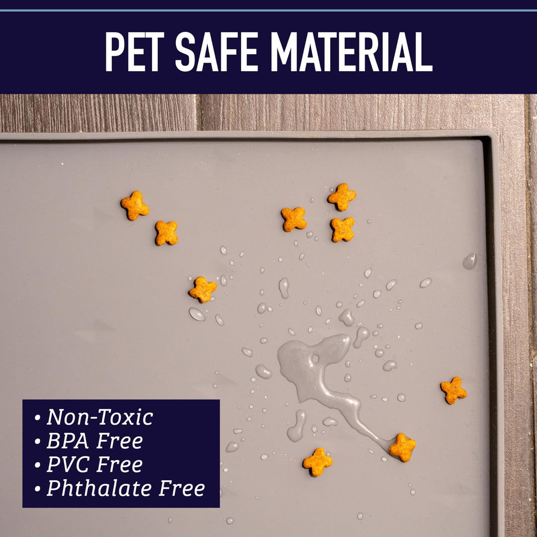 Silicone Dog Food Mat with Tall Raised Edges – Waterproof Cat & Dog Feeding Pad for Food & Water Bowl – Grey, 25 x 17 XL - Silicone Mat - Pet Placemat