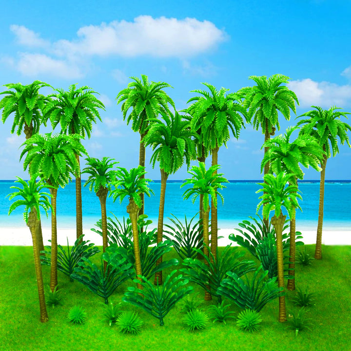 48PCS Model Trees Model Coconut Palm Tree Mixed Miniature Plants Layout Rainforest Train Scenery for Diorama DIY Craft Scenery Landscape Outdoor Home Garden Decoration