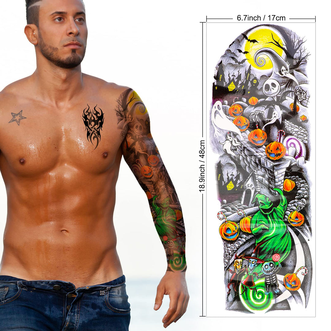 Full Arm Temporary Black Tattoo Body Stickers For Men Women (18 Sheets)