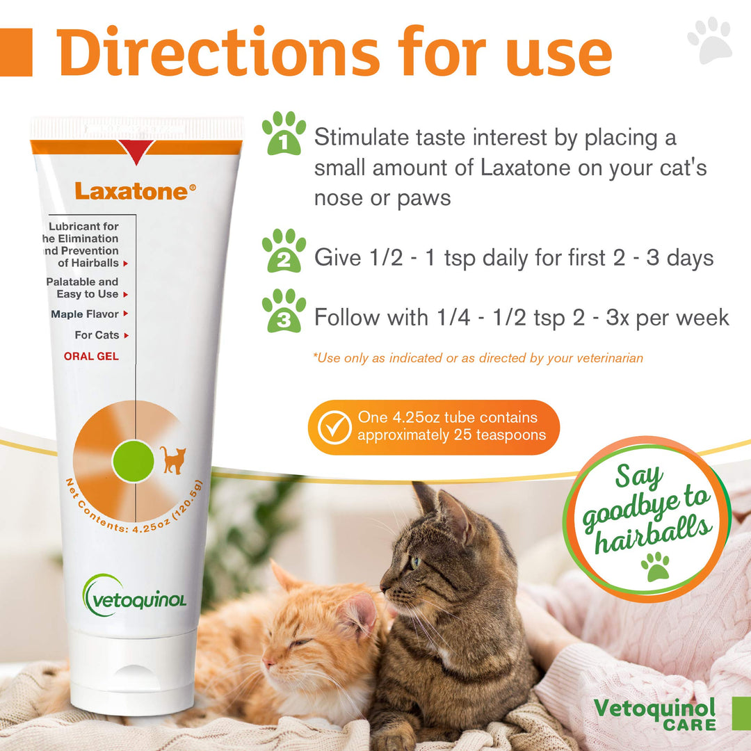 Laxatone: Oral Hairball Lubricant Gel for Cats – Maple-Flavored, 4.25oz – Lubricant for Helping with Hairball Prevention & Elimination – Natural Furball Digestive Relief Support