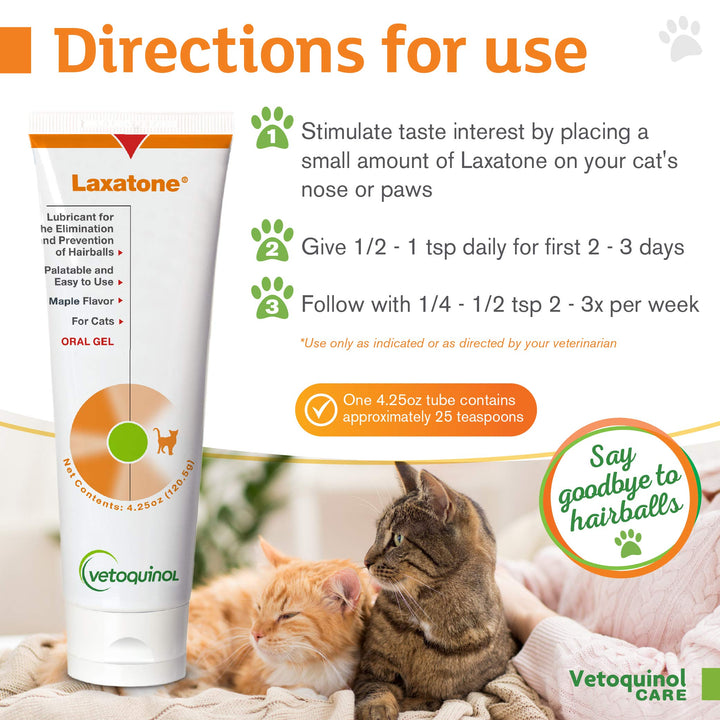 Laxatone: Oral Hairball Lubricant Gel for Cats – Maple-Flavored, 4.25oz – Lubricant for Helping with Hairball Prevention & Elimination – Natural Furball Digestive Relief Support