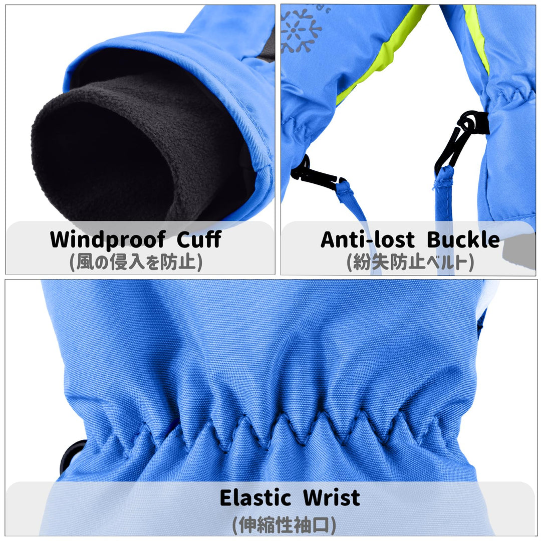 Kids Children Ski Gloves Winter Snow Gloves Waterproof Winter Warm Gloves for Snowboarding, Sledding (XS,3-5 Years Old, Blue)