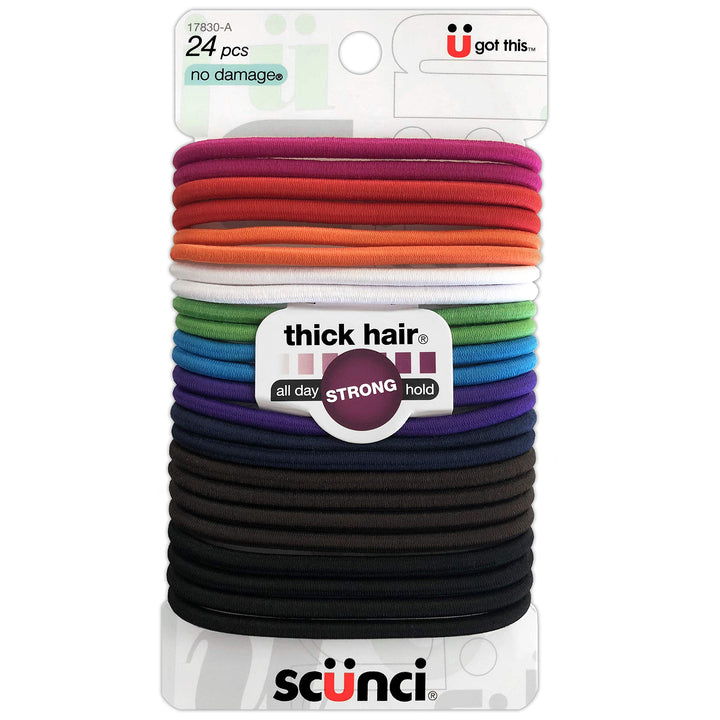 Scunci Effortless Beauty Thick Hair No-damage Bright Elastics, 5Mm, 24-Count by Scunci