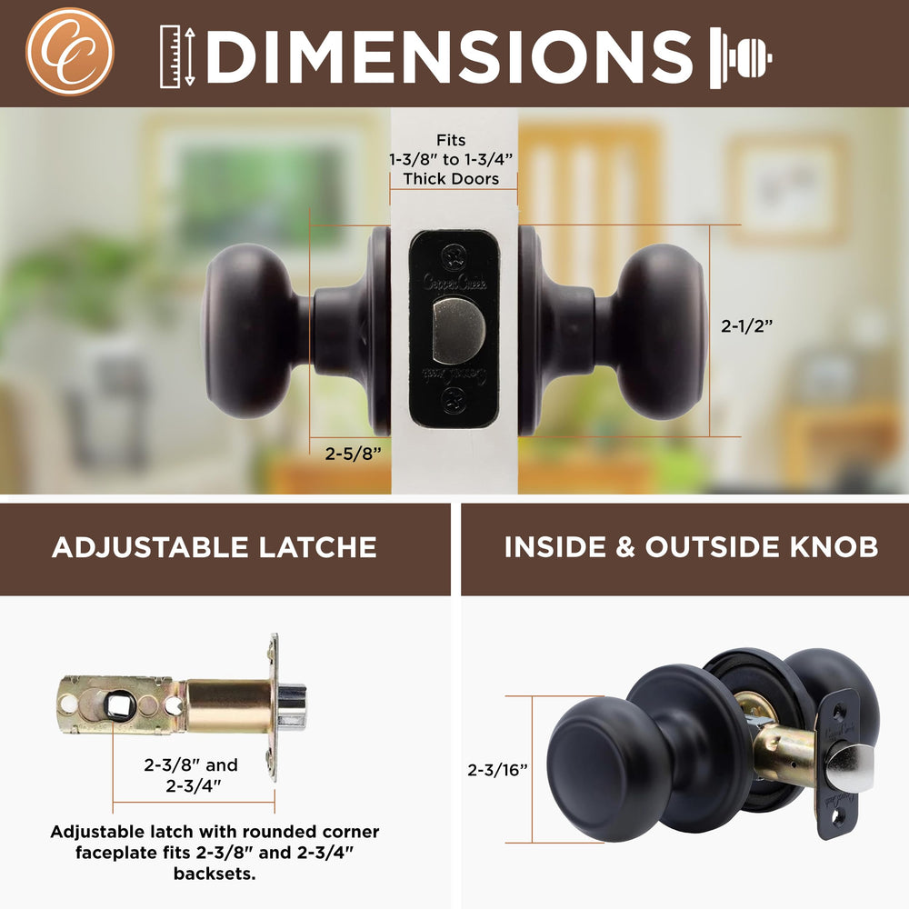 Black Door Knobs - Round Colonial Knob, 1 Pack, Interior Passage Handle Perfect for Home Improvement - Fits All Standard Doors - Hallway, Closet, Bedroom, Bathroom