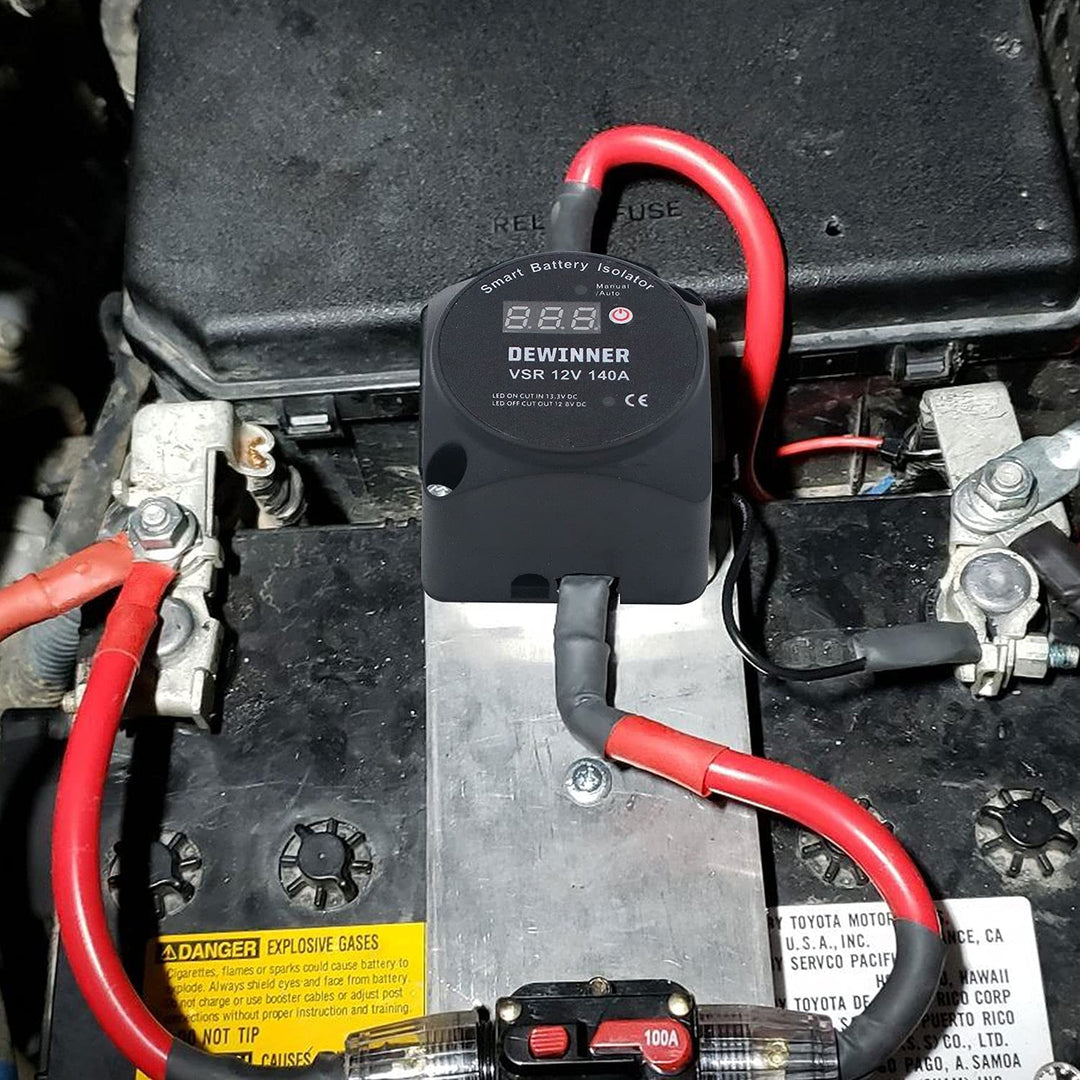 12V 140Amp Dual Battery Isolator Manual/Auto Modes VSR-Voltage Sensitive Relay, with LED Screen, Voltage Display, Designed for ATV, UTV, Boat, RV, Camper 5 Wheel Off-Road Vehicle