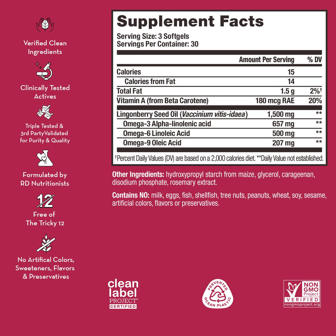 Arctic Repair - Clear Skin Supplement with Vitamins A & E, Omegas 3, 6 & 9, and Lingonberry Seed Oil to Help Reduce Appearance of Wrinkles, Rejuvenate & Hydrate Skin (90-Count)