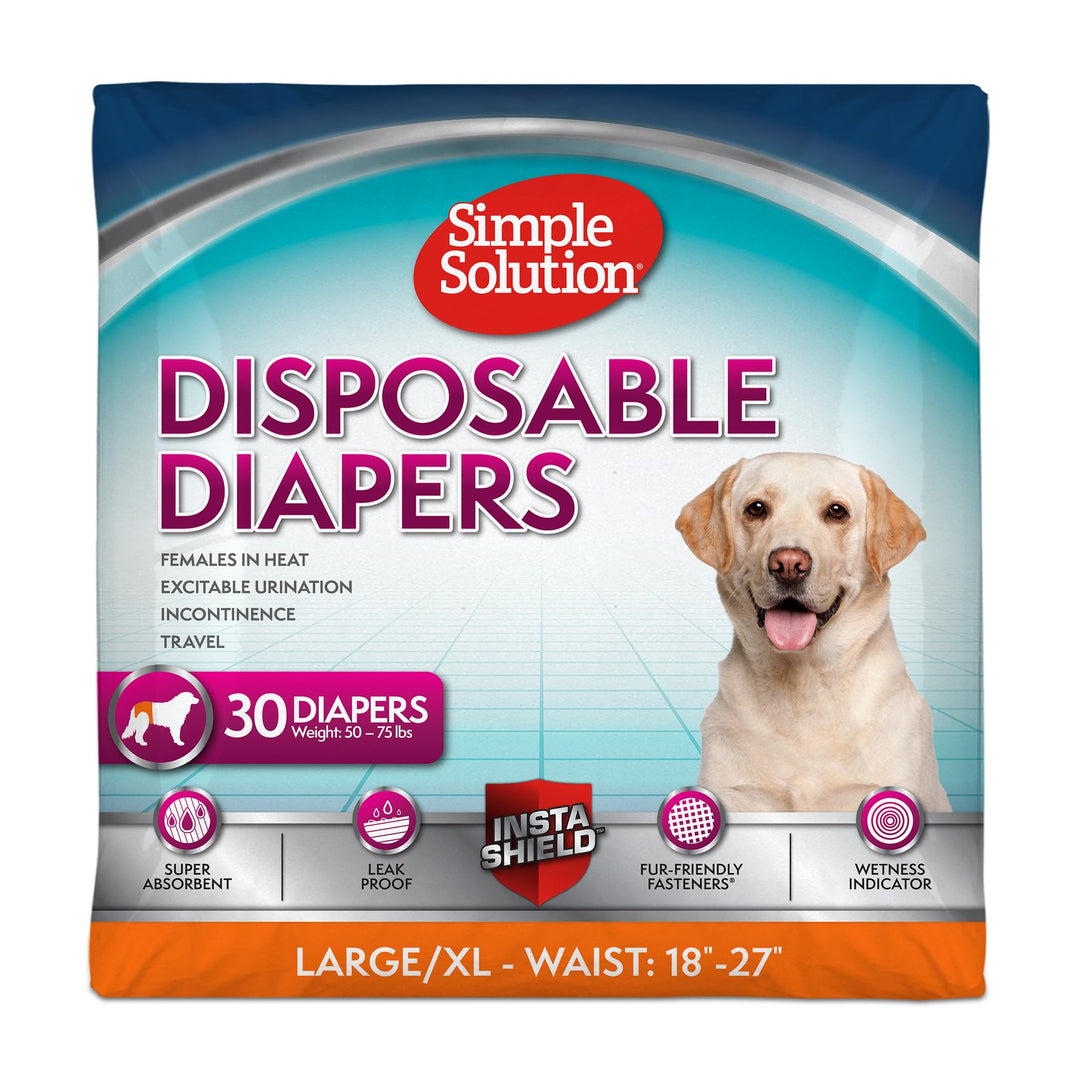 Disposable Dog Diapers, Female Dog Diapers, Puppy Potty Training, Incontinence and Heat Cycle Protection, Large Diapers for Dogs, 18-27 Inch Waist, 30 Count