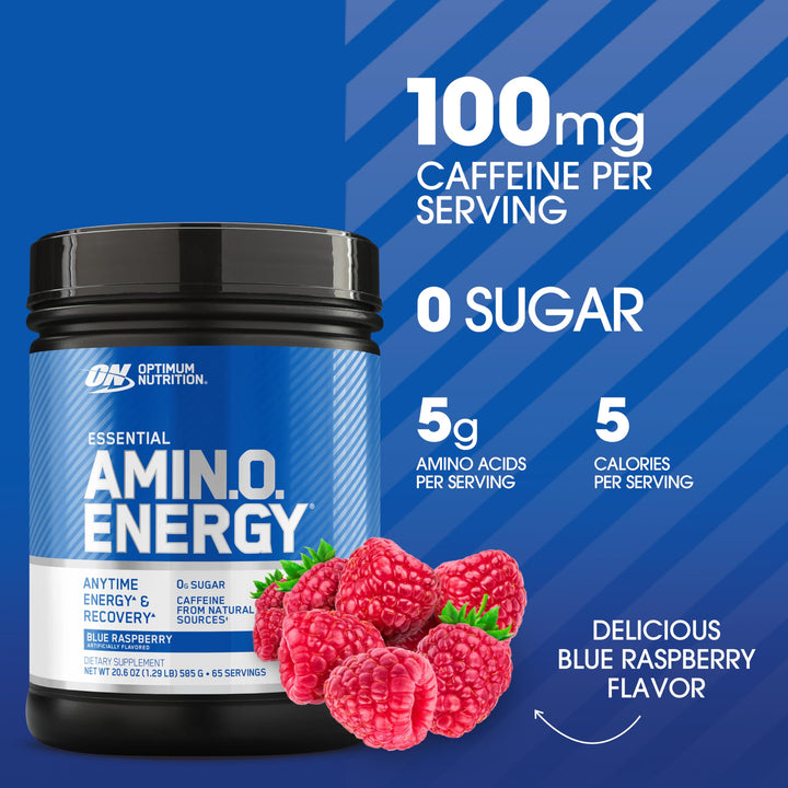 Amino Energy - Pre Workout with Green Tea, BCAA, Amino Acids, Keto Friendly, Green Coffee Extract, Energy Powder - Blue Raspberry, 65 Servings (Packaging May Vary)