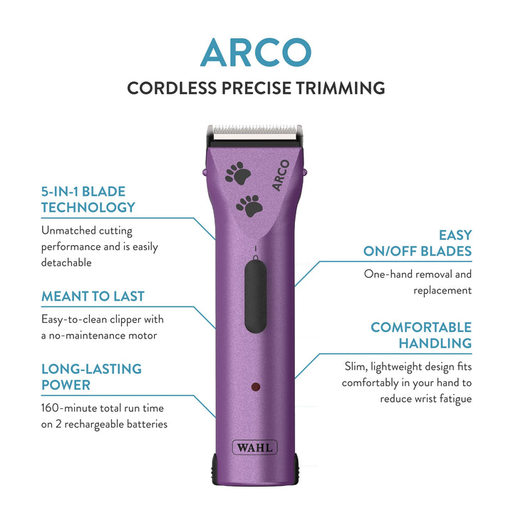 Professional Animal Arco Pet, Dog, Cat, and Horse Cordless Clipper Kit, Purple (8786-1001)