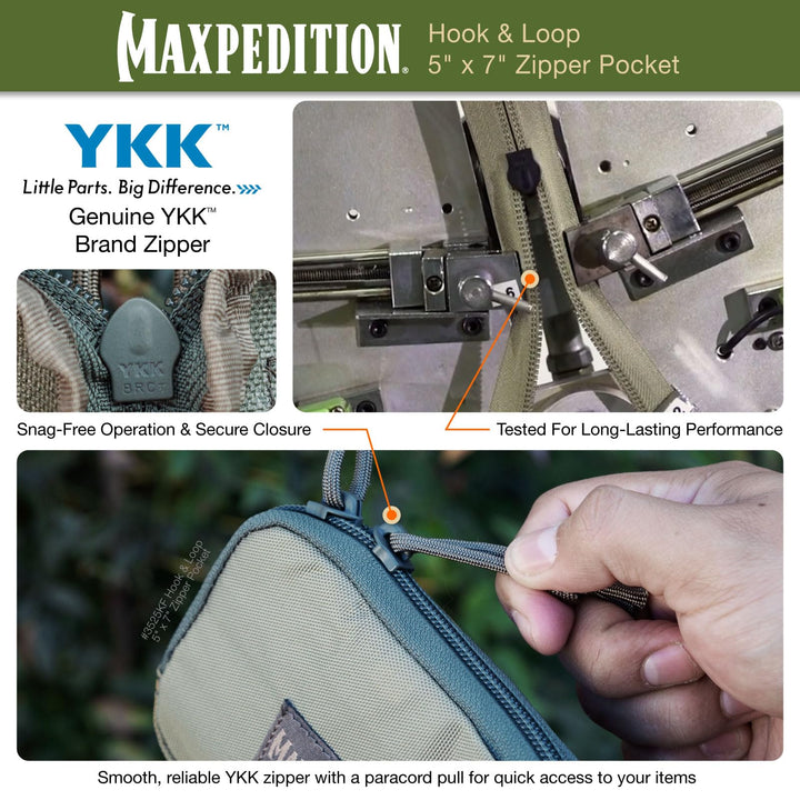 Hook-and-Loop 5-Inch x 7-Inch Zipper Pocket (Khaki-Foliage)