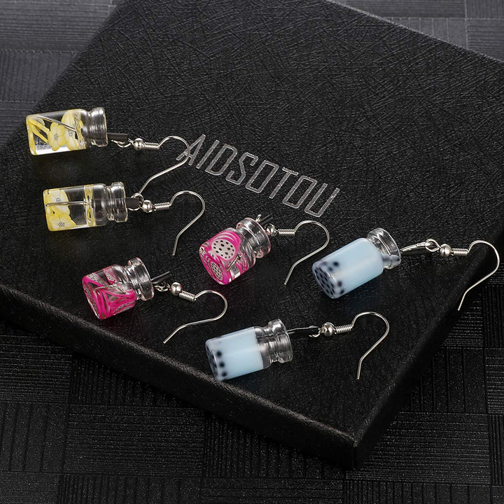 16 Pairs Cute Weird Dangle Earrings for Teen Girls Kawaii Aesthetic Boba Tea Drop Earrings (16 Pairs-A)