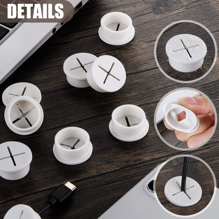 12 Pieces Flexible Silicone Cable Cord Grommet 1 Inch White Cord Grommet for Desk Other Furnitures Wire Hole Cover Cable Management Wire Organizer Cable Pass Through for Home and Office