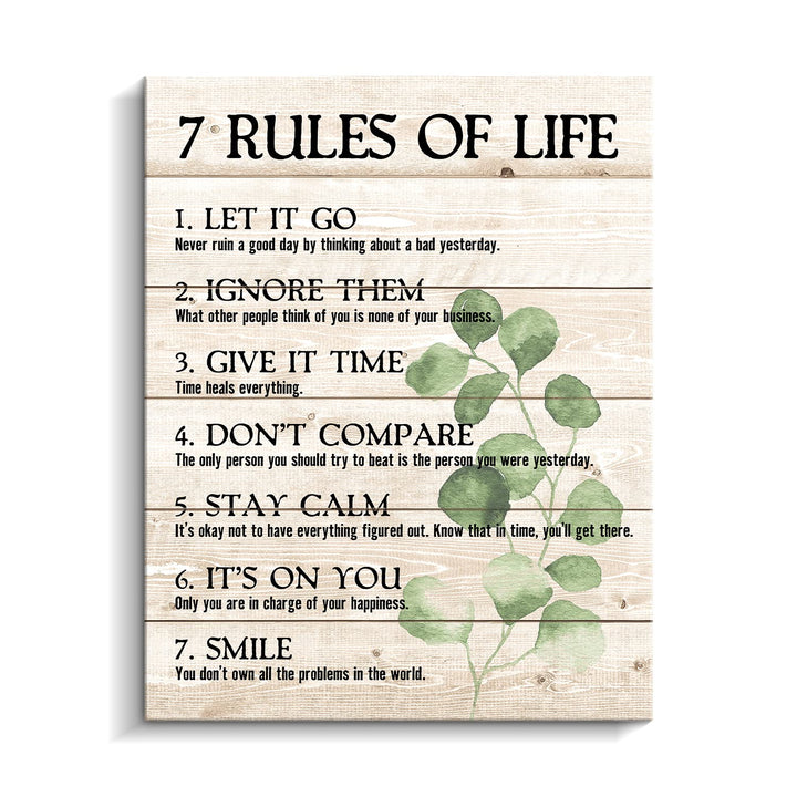 CREOATE Motivational Quotes Wall Art- Plant Print 7 Rules of Life Inspirational Motto Canvas Print Home Office Wall Décor