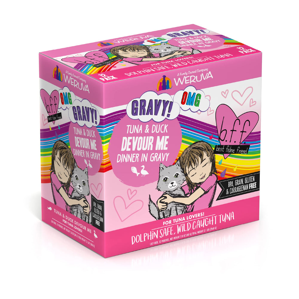 B.F.F. OMG - Best Feline Friend Oh My Gravy!, Tuna & Duck Devour Me with Tuna & Duck in Gravy Cat Food, 3oz Pouch (Pack of 12)