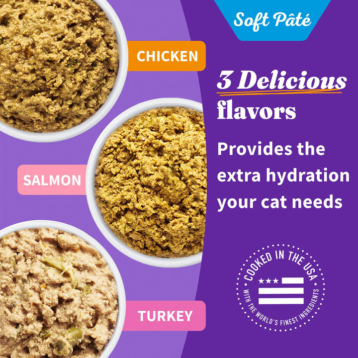 Wet Cat Food Variety Pack, Grain Free Three Canned Wet Cat Pate, Chicken Stew, Salmon Stew & Turkey Stew, 5.5 Oz Can (Pack of 12)