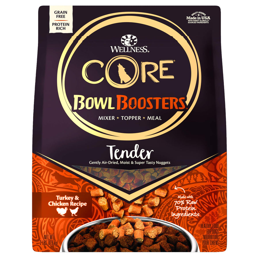 CORE Natural Grain Free Bowl Boosters Tender Dog Food Mixer Or Topper (Turkey & Chicken Recipe, 2-Pound Bag)